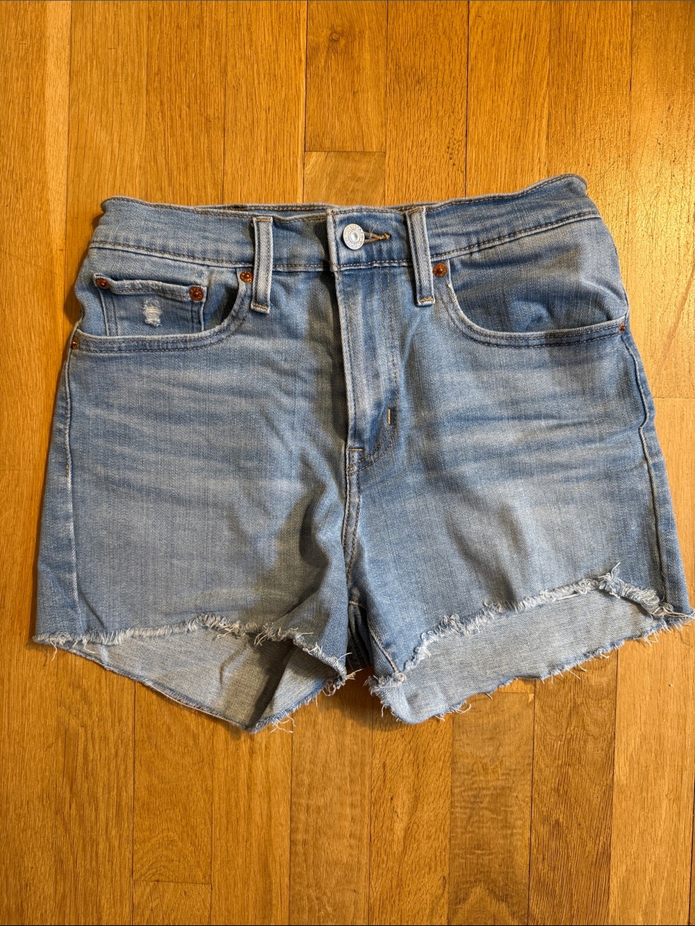 Levis High Rise Stretch Light Wash Denim Shorts